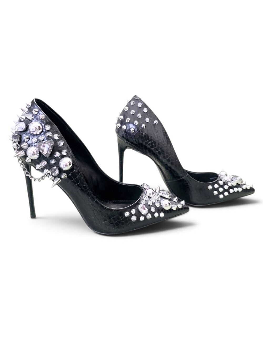 NEW Seve Madden Black Veronicka Silver Studded Pointed Toe Pump 7.5 - Picture 2 of 10